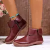 2026 Nuevos Zapatos de Mujer para Comercio Exterior Punta Redonda Casual Botas de Cuero para Mujer Amazon Tallas Grandes Color Sólido Cremallera Lateral Botas Martin para Mujer