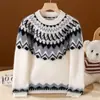 Nuevos estilos de otoño e invierno para hombres, mujeres y niños: Suéter 100% lana pura con patrón Fair Isle, capa interior de manga larga engrosada
