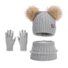 Nuevo Conjunto de Invierno para Niños de Tres Piezas: Gorro de Punto con Bola de Pelo, Guantes y Bufanda para Niños y Niñas, Traje Térmico Forrado de Felpa