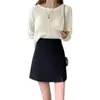 Falda de cintura alta con abertura lateral para otoño e invierno, hecha de tela de traje con caída, falda de tubo de línea A, falda corta, adecuada para figuras petite