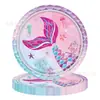 Novo Conjunto de Suprimentos para Decoração de Pratos de Papel para Festa de Aniversário Infantil com Tema de Sereia Transfronteiriço