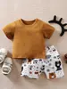 Conjunto de verano para niños estilo coreano, Ropa de verano para niñas clase a, Fresco y transpirable, Conjunto de dos piezas de pantalones cortos para niños, Patrón de dibujos animados Q
