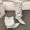 Botas de Punta Puntiaguda con Hebilla y Fruncidos Apiladas para Mujer 2026 Otoño/Invierno Nuevas Botas Altas de Tacón Grueso Botas de Montar Botas de Moda Adelgazantes