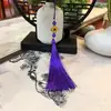 Venta Directa de Fábrica Colgante de Borla de Trébol de Cuatro Hojas Cloisonné Estilo Chino Hanfu Botón a Presión Línea Fina Borla Vertical Accesorio