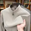 Chamarra de Punto para Hombre, Estilo Otoño e Invierno, Color Sólido de Gama Alta, Cremallera, Cuello Alto Medio, Holgada, Casual, Suéter