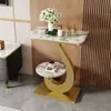 Mesa auxiliar moderna de pizarra de lujo ligero, mesa de café pequeña para sala de estar y balcón, mesa redonda de doble capa, mesa de rincón para sofá, gabinete lateral, estante de almacenamiento para entrada