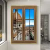 Pintura Decorativa Realista de Janela Falsa Luminosa para Hall de Entrada, Quarto sem Janela, Expansão de Paisagem, Abertura de Janela na Sala de Estar, Arte de Parede para Hotel