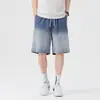 Shorts jeans Tencel leve de verão para homens, calça reta solta de comprimento médio, shorts casuais estilo americano com degradê para meninos