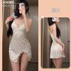 Shuo Yao Ropa Interior Sexy Deseo Puro Bata con Tirantes Encaje Tentación Camisón Uniforme de Pecho Pequeño para Mujer 641