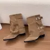 Botas de media pantorrilla pierna de pantalón western tacón grueso cuero suave estilo nuevo tacón grueso 2026 hebilla botas retro botas europeas moda otoño e invierno para mujer