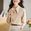 Foto real 25 outono novo camisa de cetim de manga comprida feminina para trabalho OL casual simples camisa brilhante camisa de chiffon