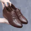 Zapatos de Cuña para Mujer 2026 Otoño Nuevos Ligeros Tacones Altos Punta Fina Suela Suave Cómodos Versátiles Con Cordones Zapatos para Mamá