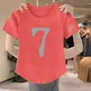 Camiseta feminina de algodão falso cor bordô, manga curta, estilo mãe de verão, modelagem solta, emagrecedora, com design irregular, top de nicho