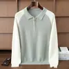 Prenda de Punto de Cachemira con Media Cremallera para Hombre 25 Otoño e Invierno Cuello Polo Capa Base Prenda de Punto Estilo Perezoso Top de Punto con Solapa de Color Contrastante