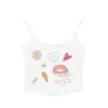 Pure Wish con Almohadilla en el Pecho Sexy Camisola Pequeña Estampada Blanca Ropa de Verano para Mujer Dulce Spice Girl Top Corto