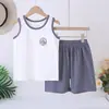 Conjunto de chaleco de algodón para niños, chaleco sin mangas de verano y pantalones cortos para niños, pijama para niños mayores y estudiantes, ropa de casa para niñas