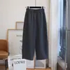 Pantalones Casuales de Lana y Seda Cómodos, Cálidos, Elásticos, de Cintura Alta, Holgados, de Pierna Ancha Recta, de Lana, Cortos/Largo Completo para Otoño e Invierno