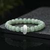 Pulsera de Cuentas Redondas de Jade Dongling Verde Natural Cuentas de Jade Buda Color Esmeralda Verde Anillo Sencillo Estilo Étnico Joyería para Parejas