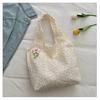 Bolsa de Lona Estilo Preguiçoso Feminina Flor Margarida Pequena Fofa Bolsa de Ombro para Estudante Universitário Grande Capacidade Portátil Bolsa Tote