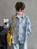 Camisa de Manga Longa de Primavera para Meninos, Camisa Tie-Dye Infantil com Gola Reversível, Jaqueta Fina Casual para Meninos