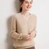 Suéter de malha 100% caxemira pura para mulheres, novo estilo outono e inverno, base grossa de sete pontos, blusa de gola V de fio duplo, versátil e moderna