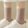 Meias Femininas de Meia-Canela para Primavera e Outono, Torcidas, Absorventes de Suor, Respiráveis, Modernas, Versáteis Meias de Meia-Canela Folgadas de Verão, Meias Longas Femininas para Estudantes