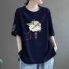 E-commerce Transfronteiriço~Últimas Peças Camiseta de Manga Curta para Mãe Feminina Solta Tamanho Grande MM Barriga Escondendo Gordura Emagrecimento Top de Meia Manga