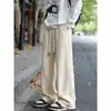 Pantalones casuales rectos de seda helada estilo americano para hombre, pantalones largos holgados de pierna ancha de moda para otoño, ropa elegante y cool para hombre