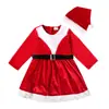 Vestido de Manga Larga Europeo y Americano para Niños Primavera Otoño Invierno Navidad Combinación Cinturón Sombrero de Vestido para Niños Ropa para Niños Ins