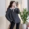 Conjunto de duas peças para maternidade "Old Letterhead" primavera e outono estilo coreano casual com listras, top de manga longa e calça pantalona