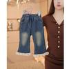 Conjunto de Jaqueta de Inverno com Forro de Lã para Meninas, Jaqueta Grossa Quente Estilo Coreano Tendência com Calça Jeans Forrada de Lã para Meninas Pequenas