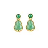 Brincos de Prata Pura 925 para Mulheres, Luxo Leve com Sensação de Alta Qualidade, Brincos Moeda de Jade Africano Natural, Joia de Orelha Moeda de Calcedônia Estilo Ins