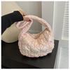 Bolso de plumas para mujer, de gran capacidad, estilo coreano, plisado, informal, suave, con hilo bordado, ligero, para debajo del brazo