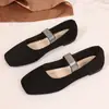 Sapatos Baixos de Camurça com Strass de Novo Grande Tamanho para Mulheres, Confortáveis, Bico Quadrado, Boca Rasa, Leves, para Todas as Estações, Sapatos de Trabalho