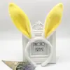 Junio 1 Pascua Lentejuelas Peluche Orejas de Conejo Blanco Diadema de Halloween Lindo Adorno para la Cabeza Código QR Regalo