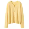 Colección nueva de otoño e invierno al por mayor: Cárdigan de punto de cachemira para mujer, cuello redondo, mangas largas, prenda exterior de cachemira de corte holgado, top con botones coloridos