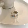 Anillo de Estrella Colorido Dopamina para Mujer, Nuevo Estilo Chino, Diseño de Nudo de Bambú, Anillo Abierto Versátil Apilable, Anillo para Dedo Índice de Lujo Ligero
