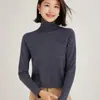 Suéter Pulôver Feminino de Tricô Cashmere Cor Sólida com Borda Enrolada e Gola Sobreposta, Manga Longa, Caimento Solto, Efeito Emagrecedor
