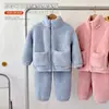 Conjunto de Ropa Cálida de Otoño e Invierno para Niños, Conjunto Grueso de Dos Piezas con Forro de Polar para Niños y Niñas, Chaqueta Casual de Polar Grueso de Doble Cara con Cuello Alto para Bebé