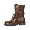 Botas de mujer de media pantorrilla transfronterizas para otoño e invierno, suela de goma versátil, antideslizantes, con hebilla, botas de mujer de talla grande, color liso, punta redonda, botas de montar