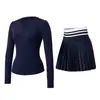 Trajes Deportivos de Otoño e Invierno, Ropa de Tenis, Ropa de Yoga, Faldas de Tenis de Manga Larga con Cuello en V, Tops para Correr y Fitness, Trajes de Tenis