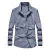 Camisa de Otoño e Invierno, Tela Cepillada Gris, Algodón Juvenil de Manga Larga con Cuello, Color Sólido, Corte Ajustado para Hombre, Moda Masculina