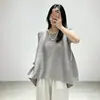Camiseta de alta calidad Miyake para mujer, de manga corta plisada, cuello redondo, con dobladillo irregular, corte holgado, adelgazante y elegante