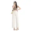 26 Calças Baguete Largas Soltas Femininas Cintura Alta Brancas Perna Reta Petite Jeans Calças de Vovó Cropped Brancas Oito-Décimos