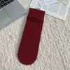 Meias Femininas de Meia-Panturrilha Cor Vermelho Angorá, Estilo Ins Moderno, Algodão Puro, Primavera, Outono, Inverno, Meias Longas Listradas Retrô Japonesas