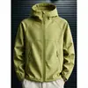 Jaqueta com capuz inspirada em dopamina, unissex, para outono, estilo montanha, softshell, à prova de vento, workwear e vestuário de montanhismo