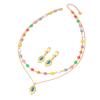Joyería de Verano Nueva 2025 Collar Colorido de Corazón de Doble Capa Acero Titanio Colgante en Forma de Gota Set de Aretes Turquesa