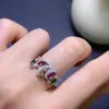 Anillo de Turmalina Natural con Incrustaciones de Plata de Ley S925, Cristales Limpios, Buen Color, Piedra Principal 3*5mm