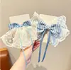 Presilha de Cabelo Infantil com Laço de Renda Xadrez Azul e Branco Estilo Princesa Presilha de Cabelo com Fita na Parte de Trás da Cabeça Super Fada Presilha de Cabelo Acessórios de Cabelo