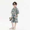 Conjunto de Algodón y Seda para Niños 2026 Verano Estilo Delgado Conjunto de Dos Piezas de Pantalones Cortos de Manga Corta para Niños Ropa de Casa Transpirable y Amigable con la Piel para Niños Mayores